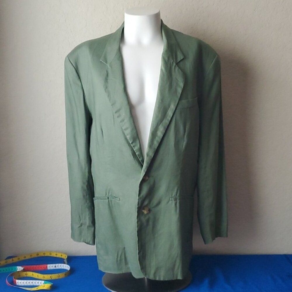 Vintage Structure 100% Linen Sport Coat Blazer Olive Green Men's Size Large VTG